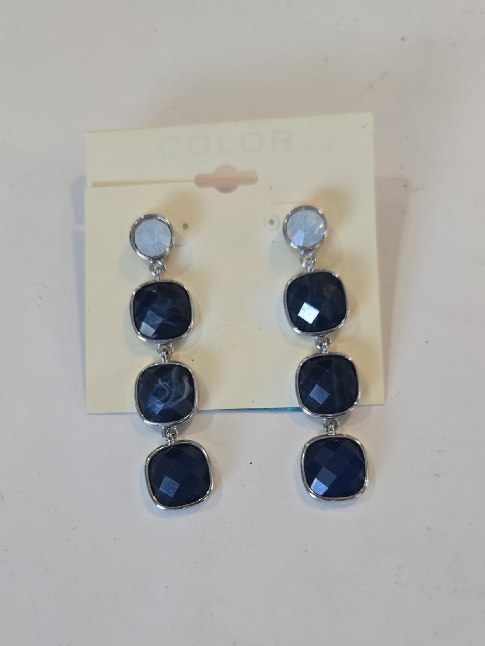 Kohl's Silver-Tone Navy Blue Faceted Triple Drop Earrings